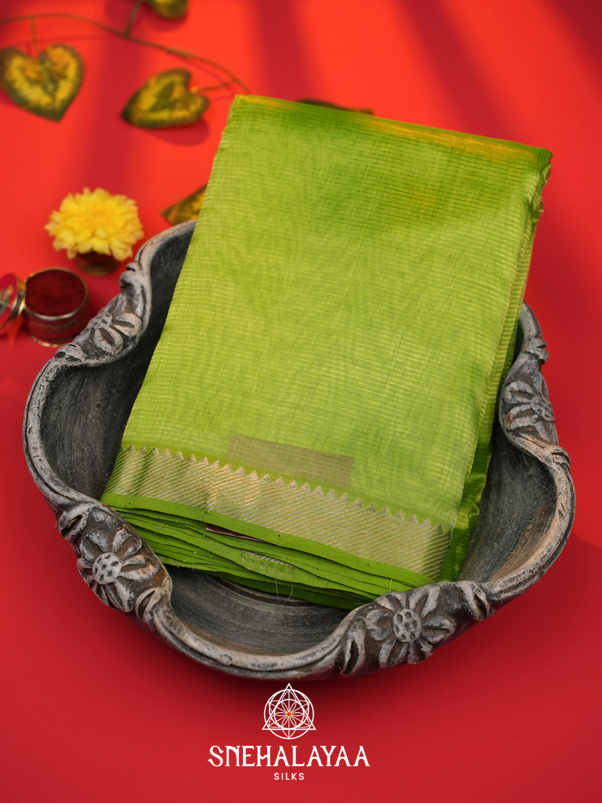 Green  Mangalagiri Silk Cotton Saree with Printed Blouse