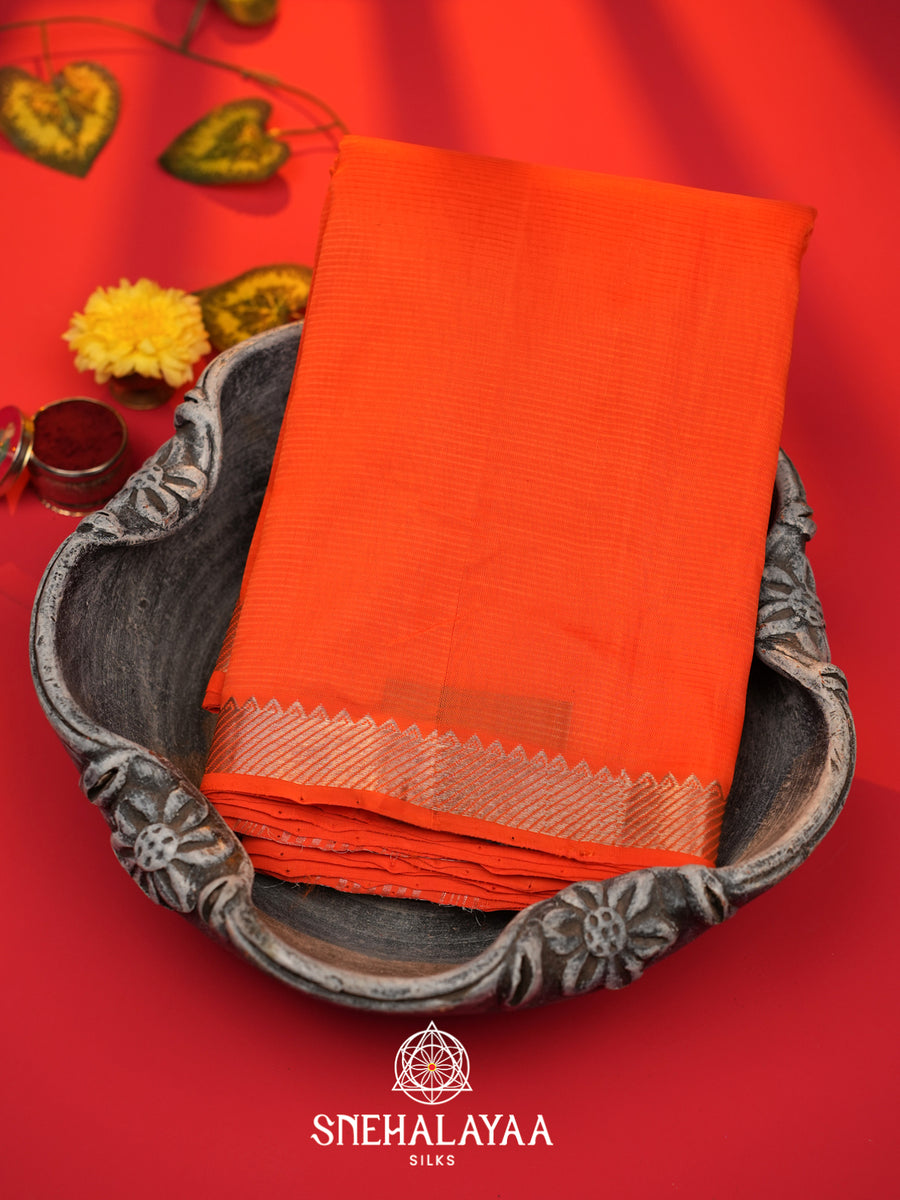 Orange  Mangalagiri Silk Cotton Saree with Printed Blouse