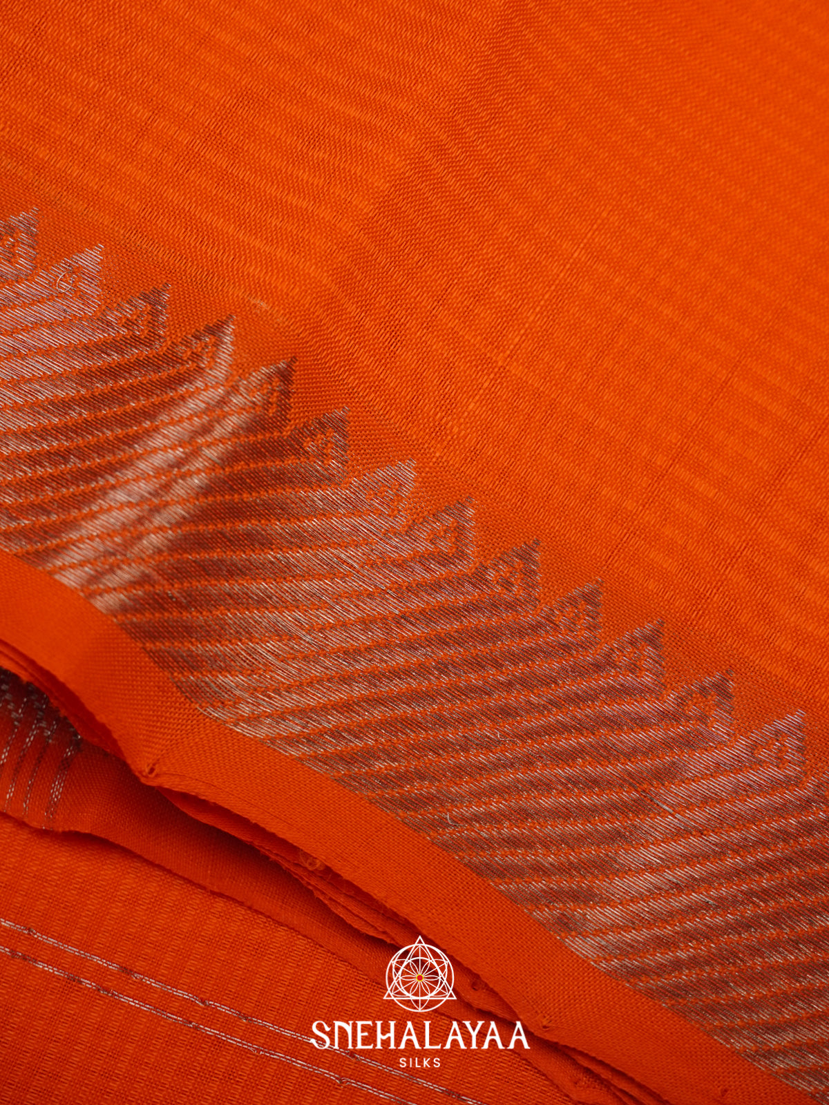 Orange  Mangalagiri Silk Cotton Saree with Printed Blouse