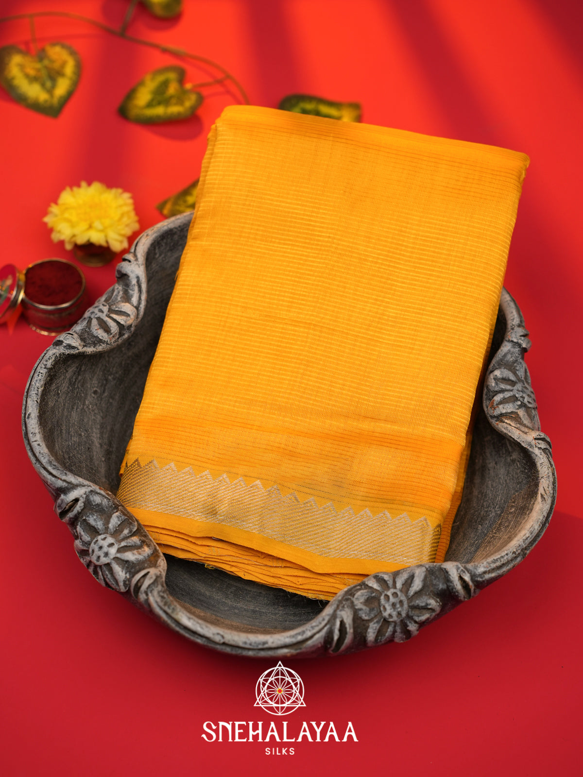 Yellow  Mangalagiri Silk Cotton Saree with Printed Blouse