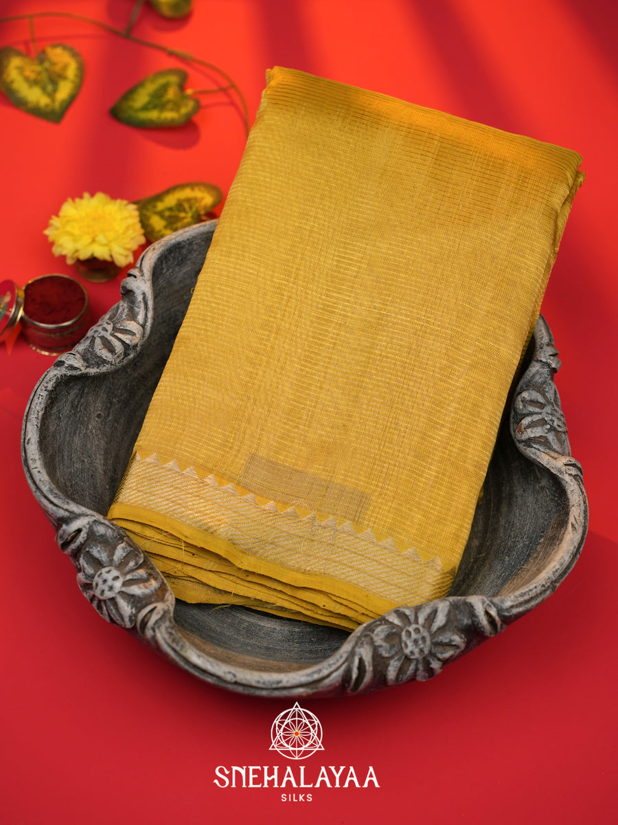Mustard Yellow  Mangalagiri Silk Cotton Saree with Printed Blouse
