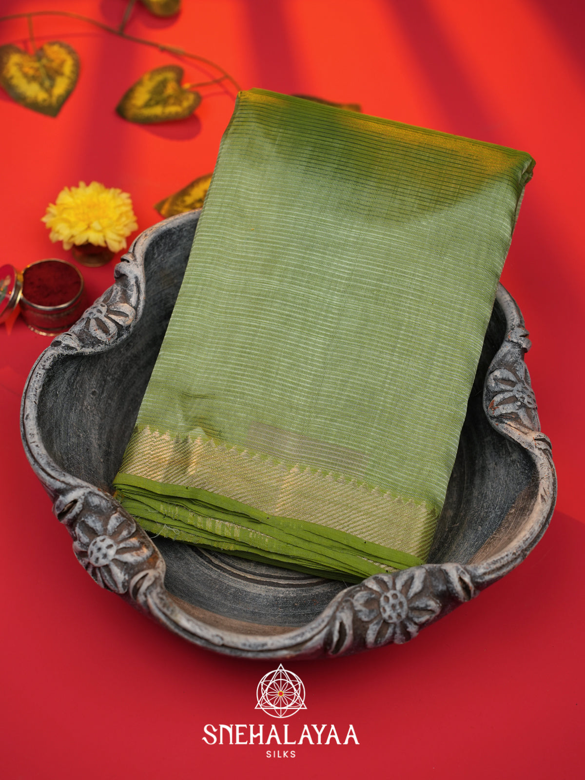 Sage Green  Mangalagiri Silk Cotton Saree with Printed Blouse