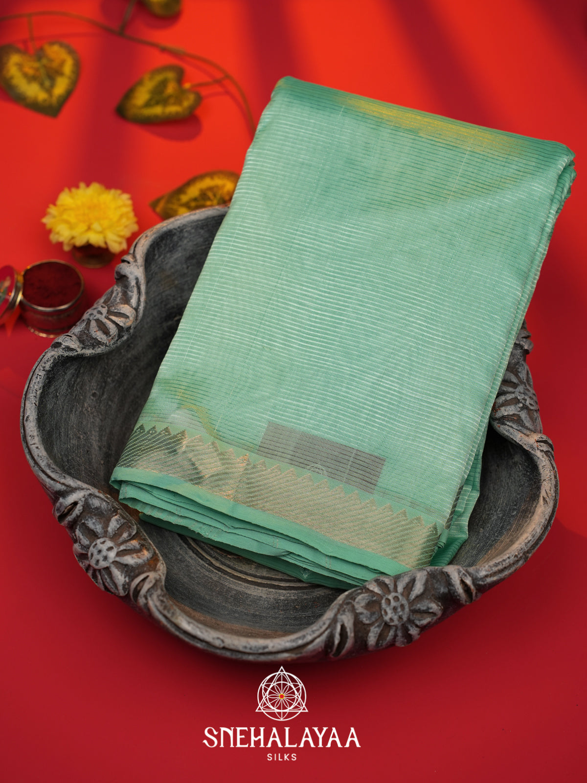 Mint Green  Mangalagiri Silk Cotton Saree with Printed Blouse