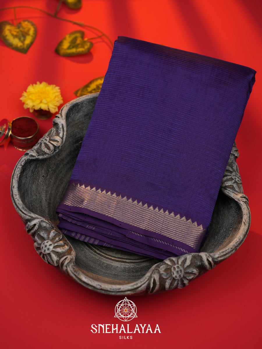 Blue  Mangalagiri Silk Cotton Saree with Printed Blouse