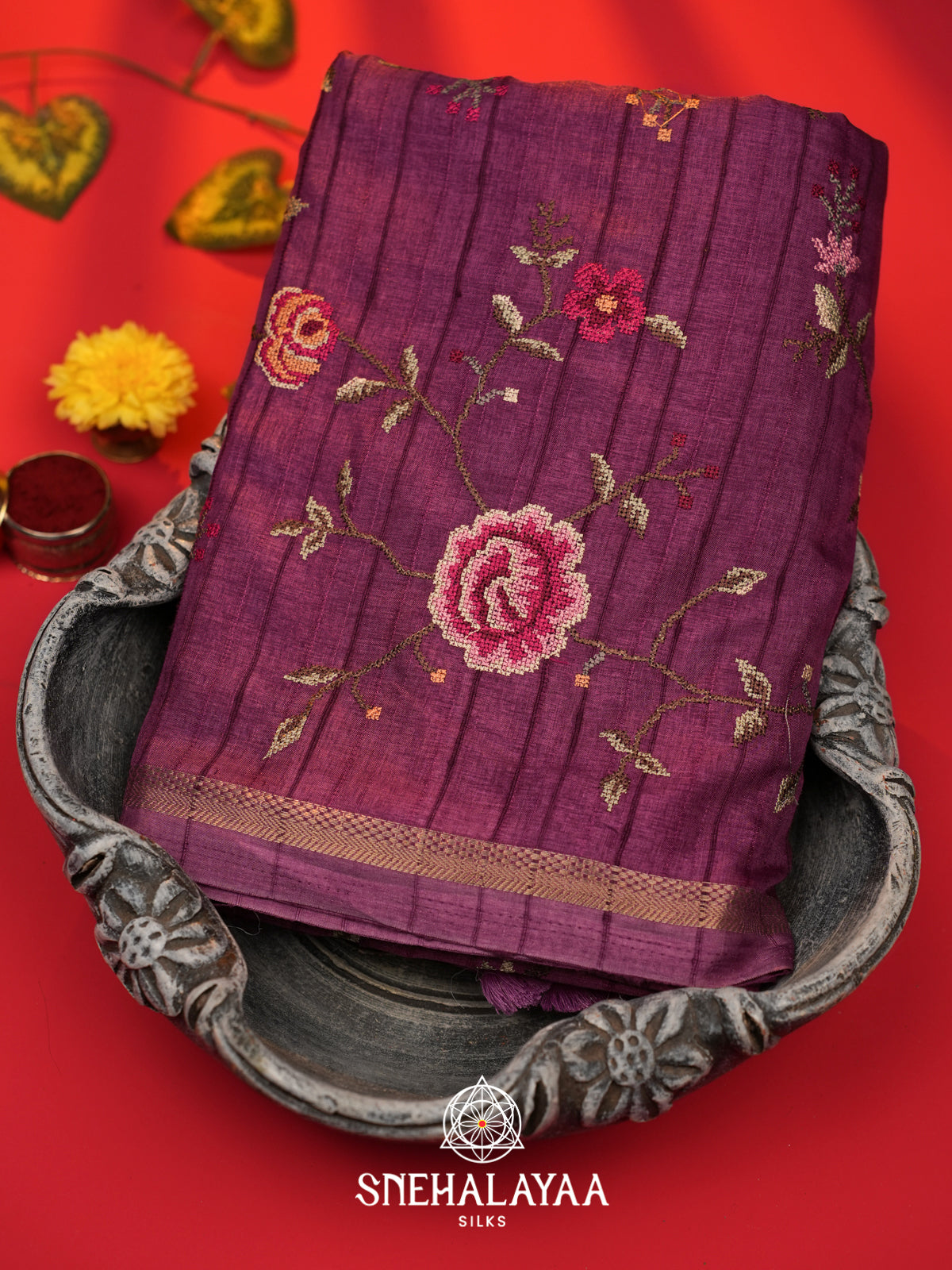Magenta  Tussar Saree