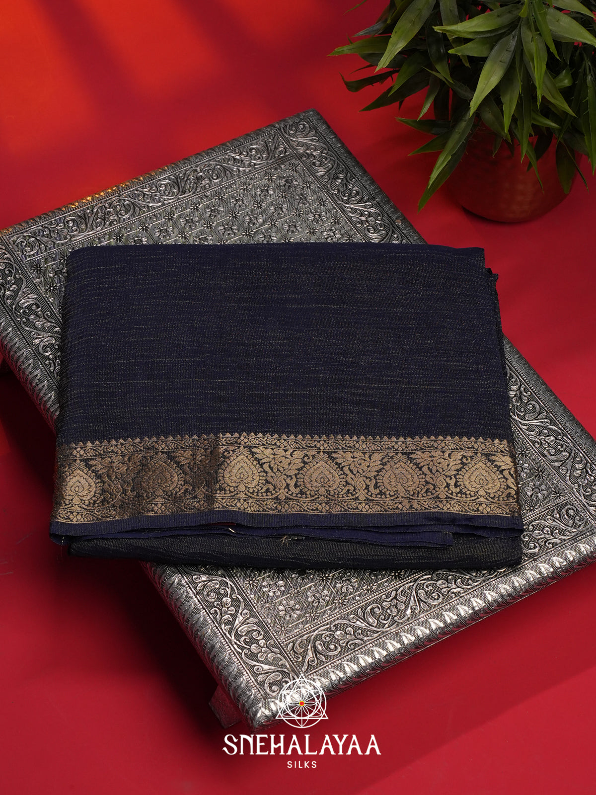 Navy Blue Crushed Tissue Saree