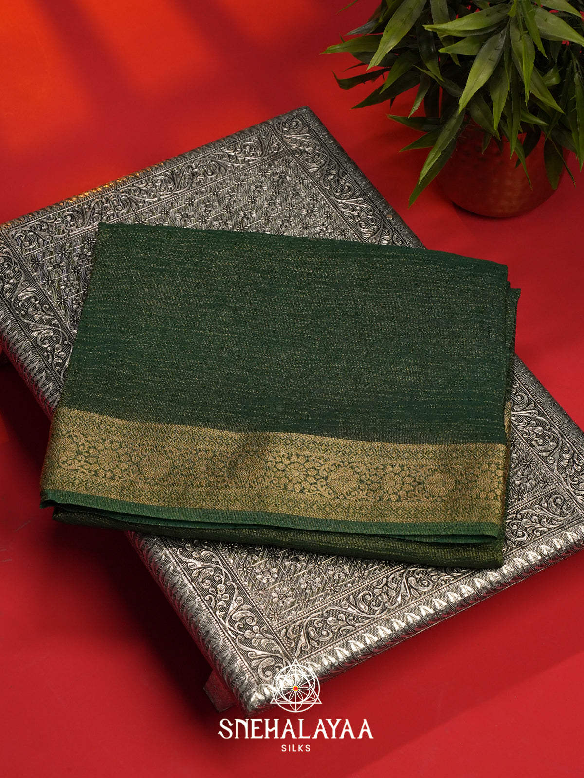 Green Crushed Tissue Saree