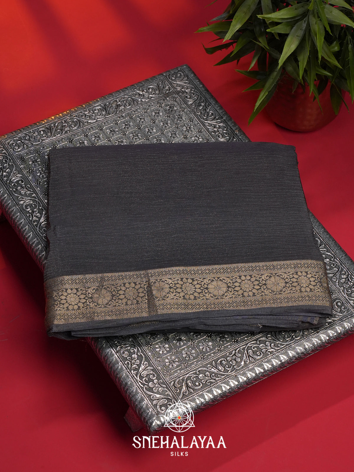 Grey Crushed Tissue Saree