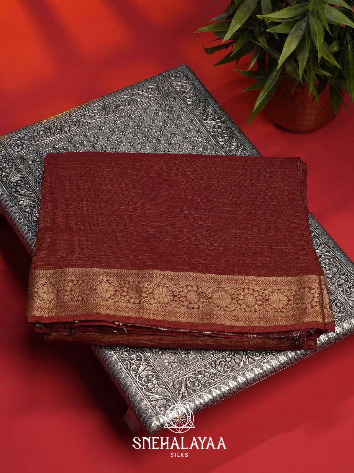 Maroon Crushed Tissue Saree