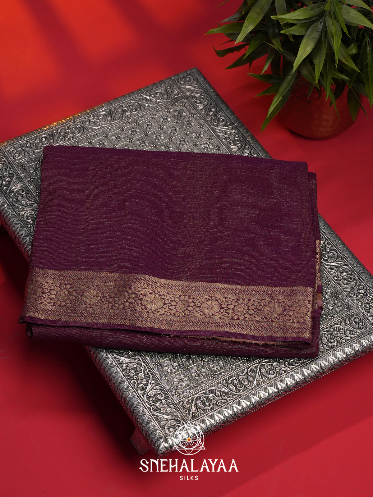 Purple Crushed Tissue Saree