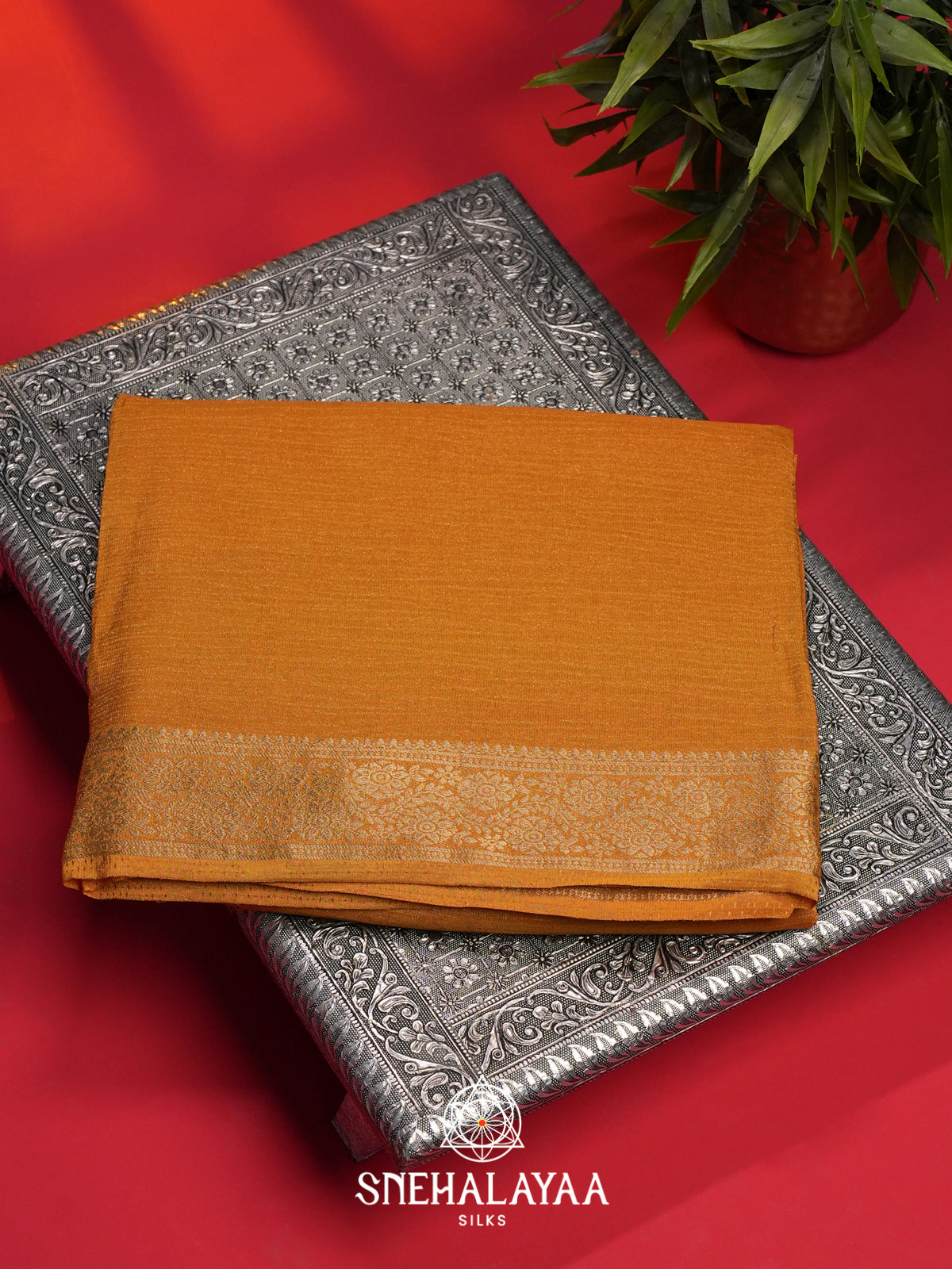 Yellow Crushed Tissue Saree
