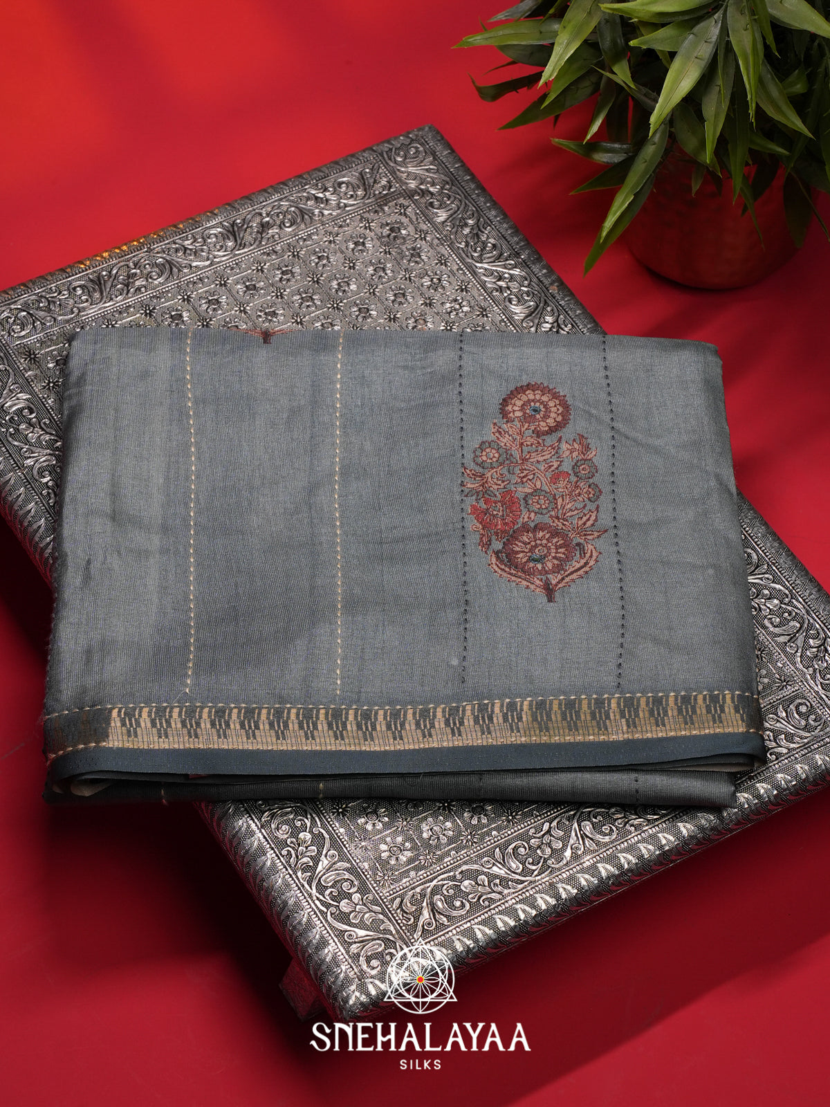 Slate Grey Tussar Saree