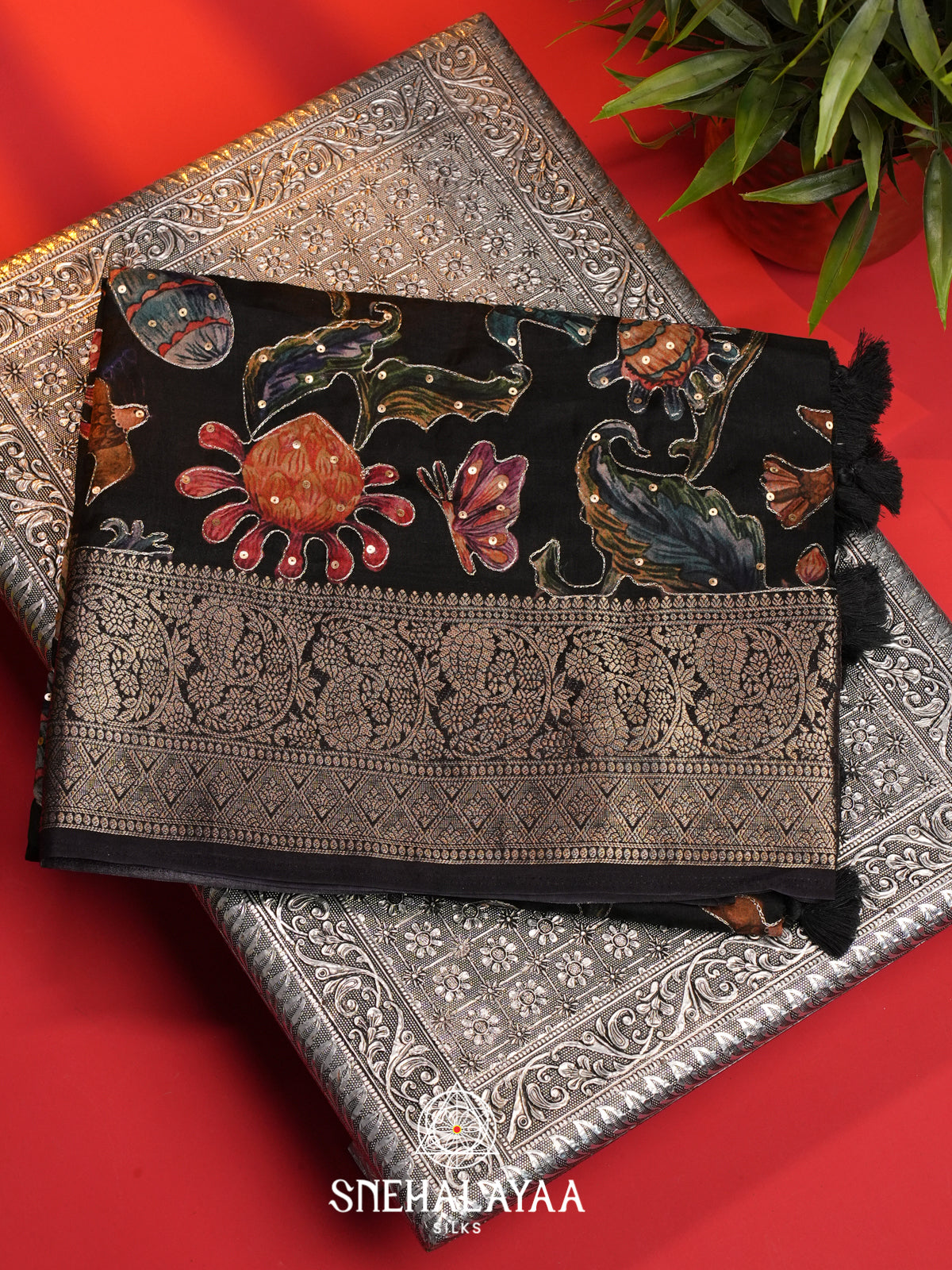 Black Dola Silk Saree