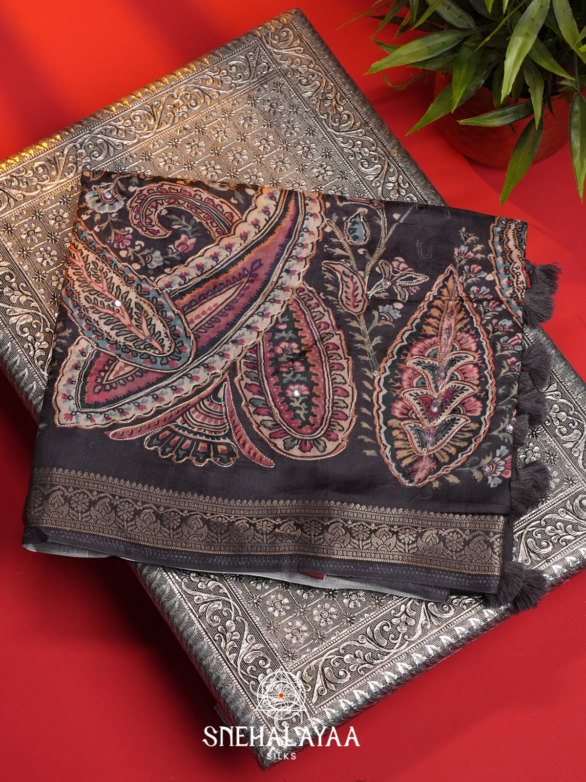 Black Dola Silk Saree