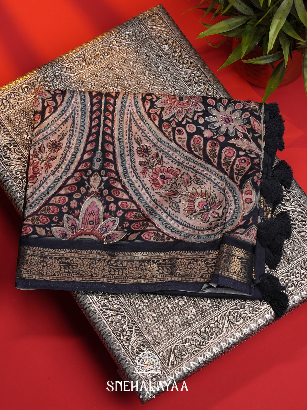 Navy Blue Dola Silk Saree