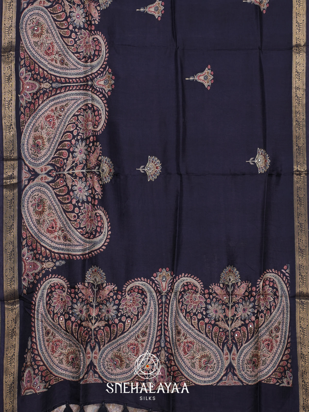 Navy Blue Dola Silk Saree