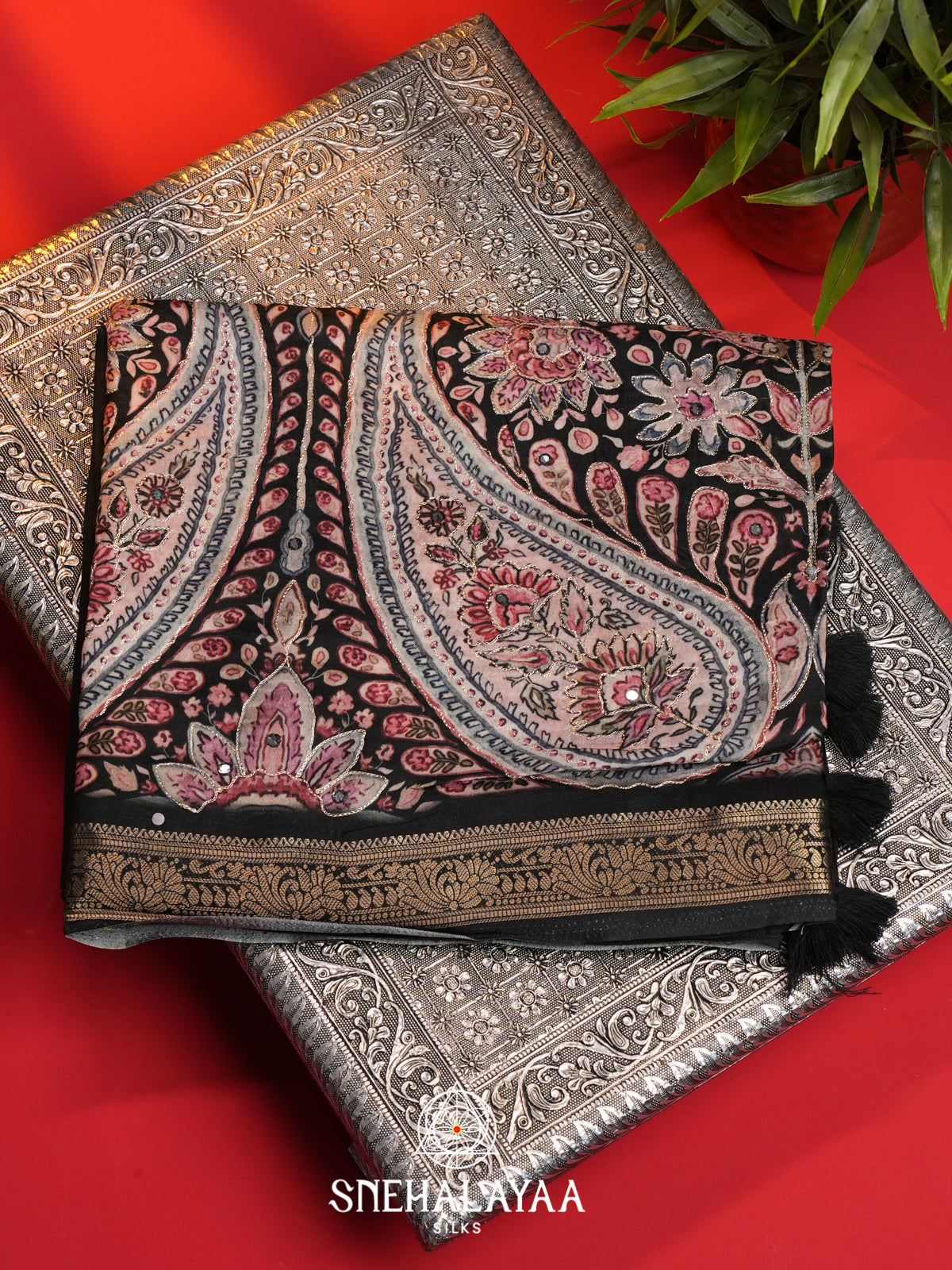 Black Dola Silk Saree
