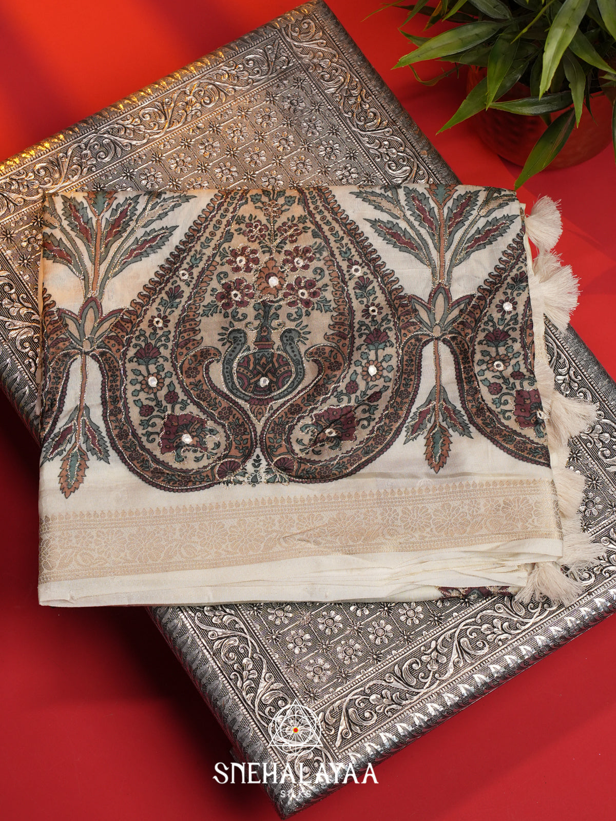 Off White Dola Silk Saree