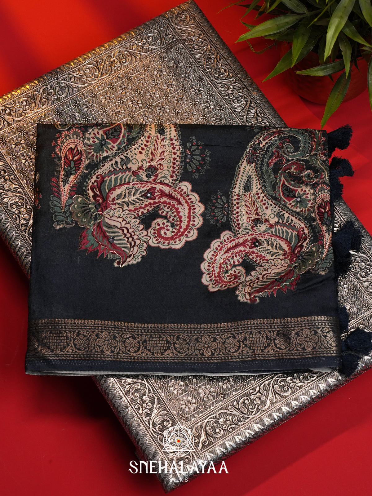 Black Dola Silk Saree