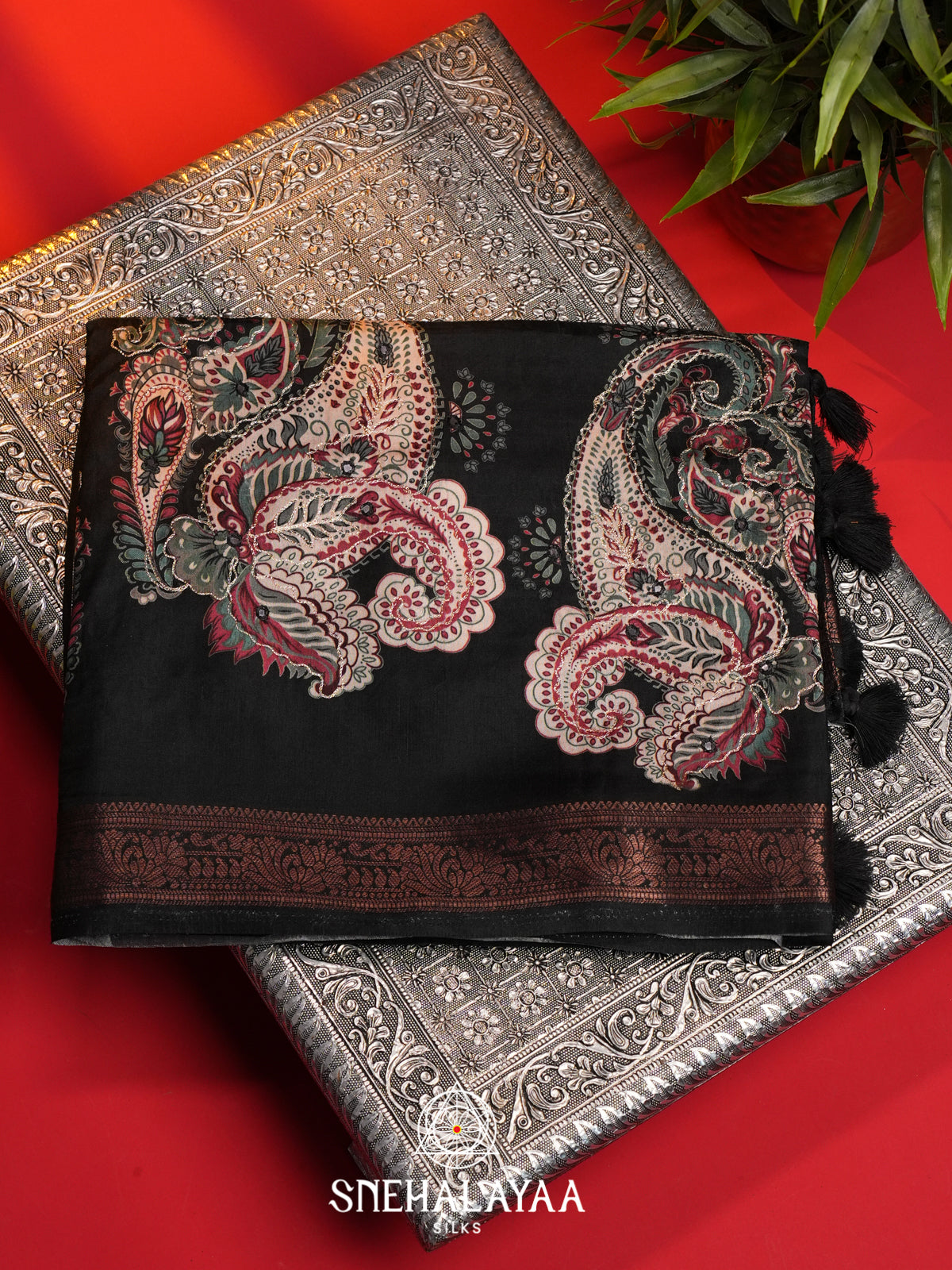 Black Dola Silk Saree