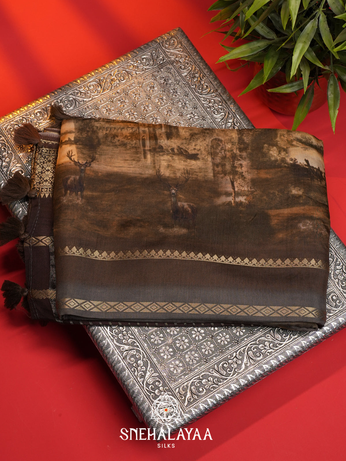 Brown Dola Silk Saree