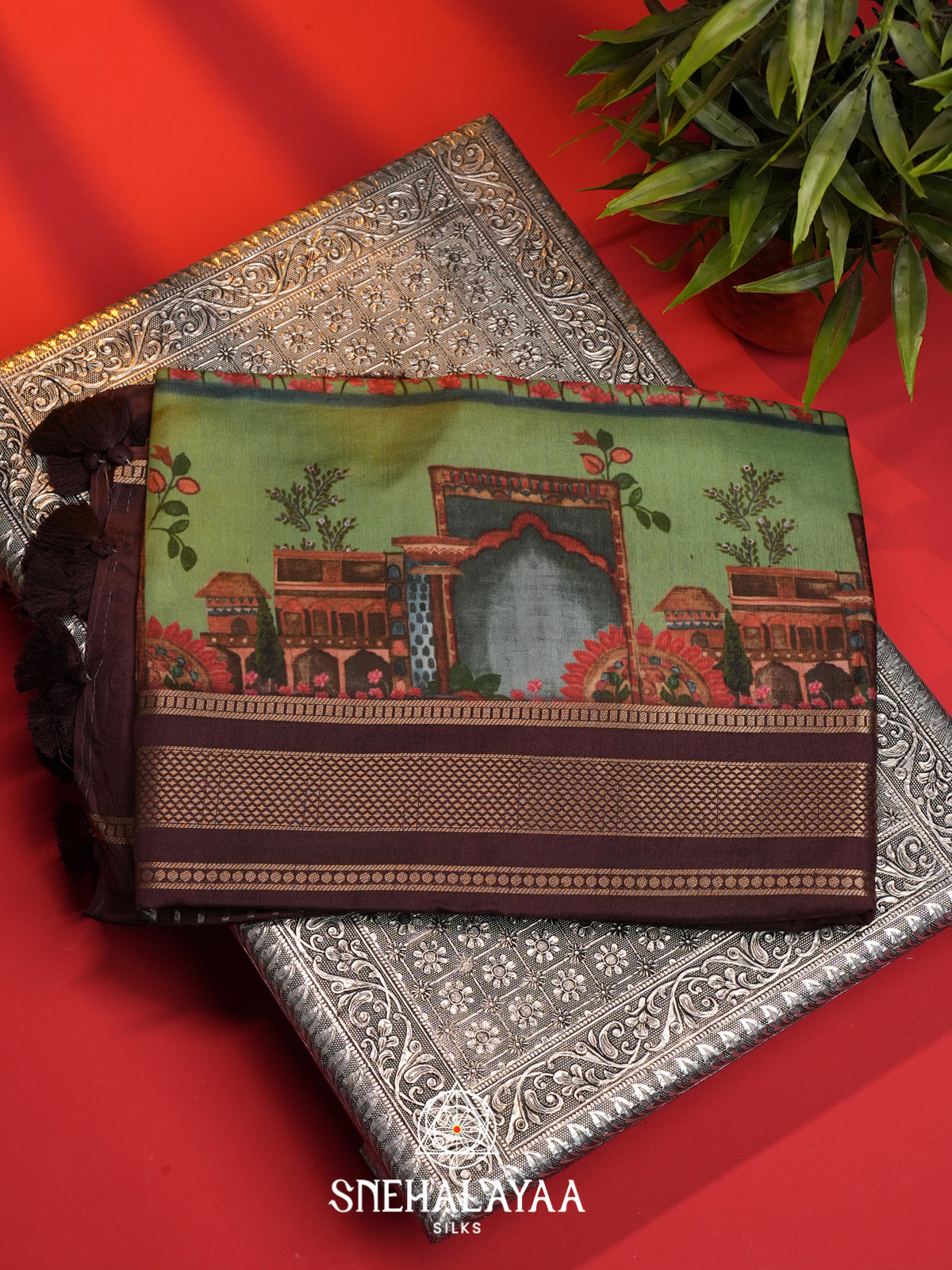 Olive Green Dola Silk Saree