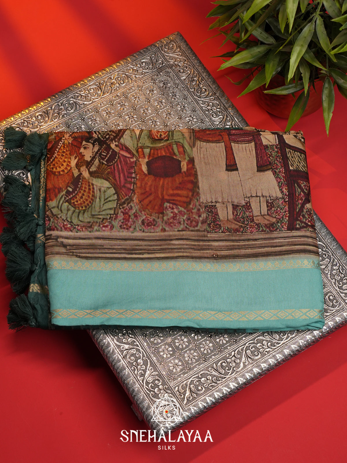 Sky Blue Dola Silk Saree