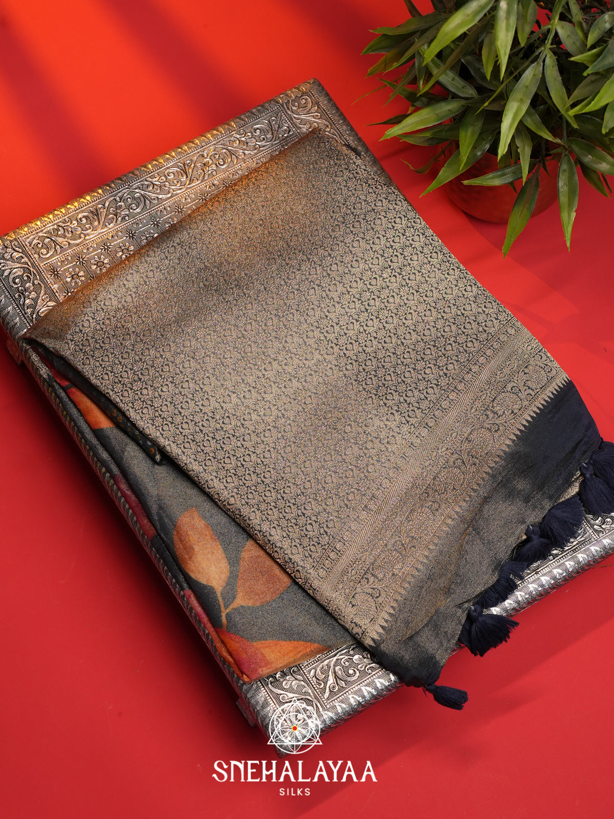Charcoal Grey Dola Silk Saree