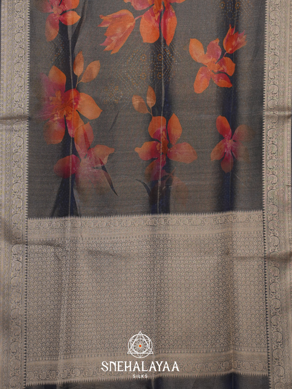 Charcoal Grey Dola Silk Saree