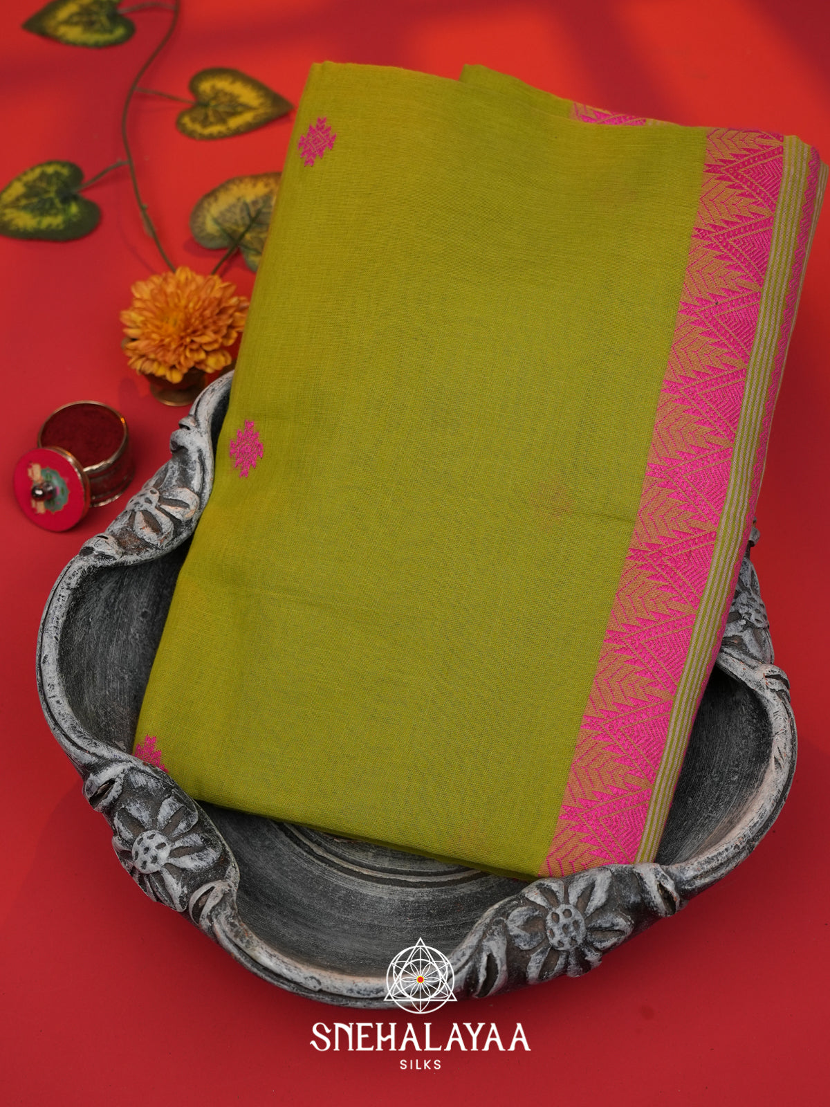Parrot Green Bengal Cotton Saree