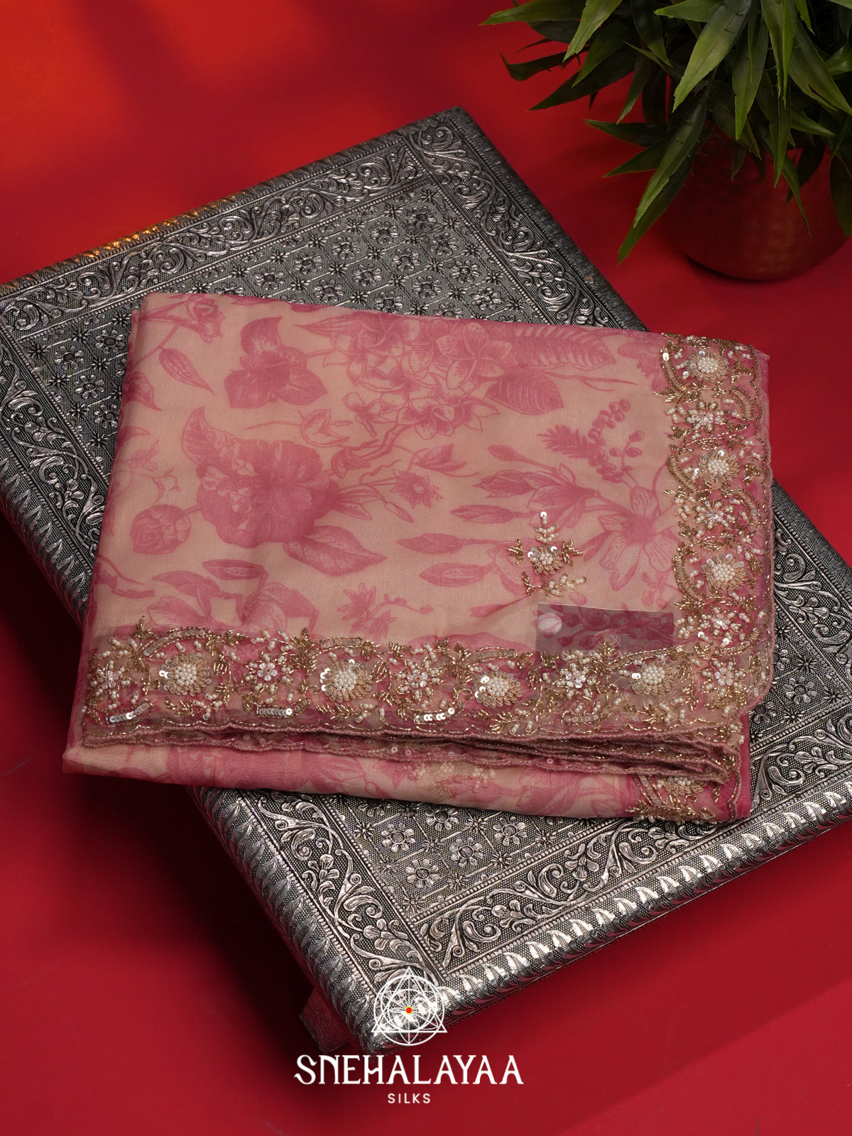 Pink Organza Saree