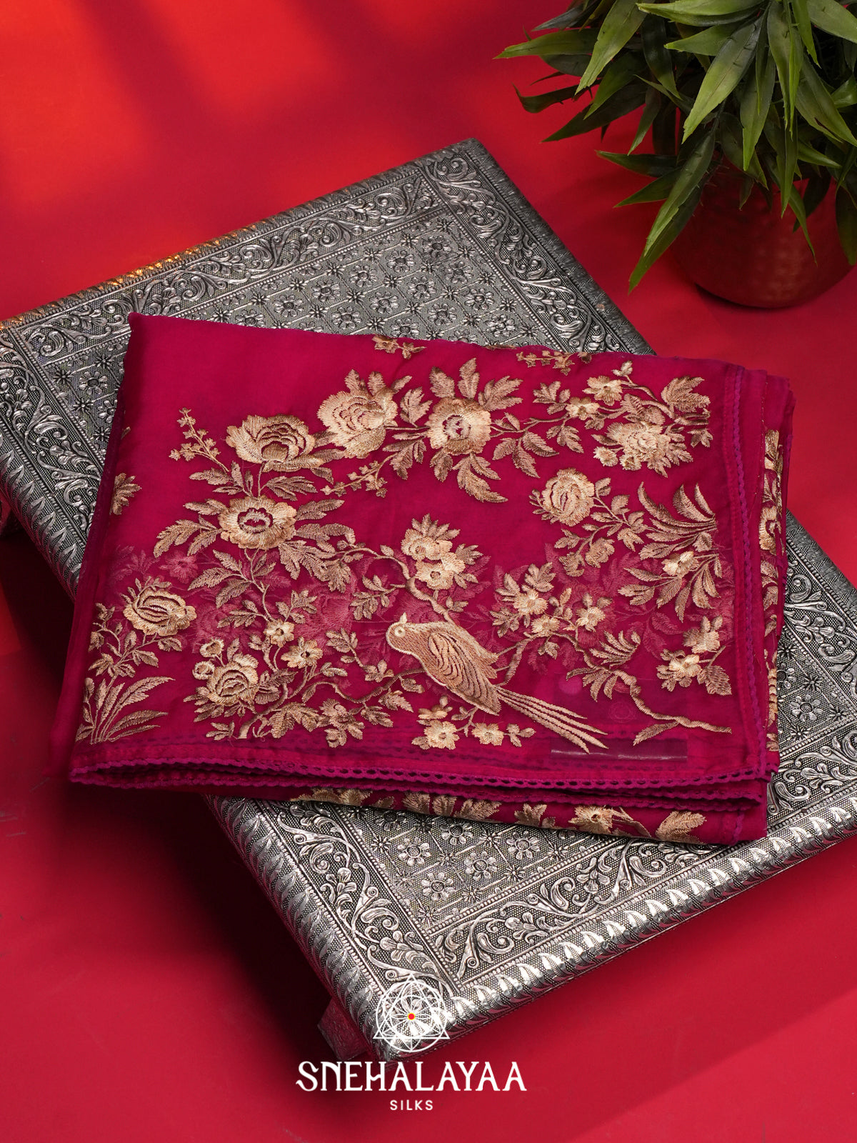 Magenta Organza Saree