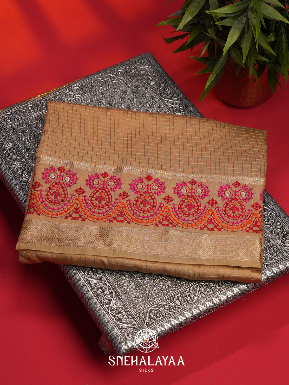 Beige Chanderi Saree