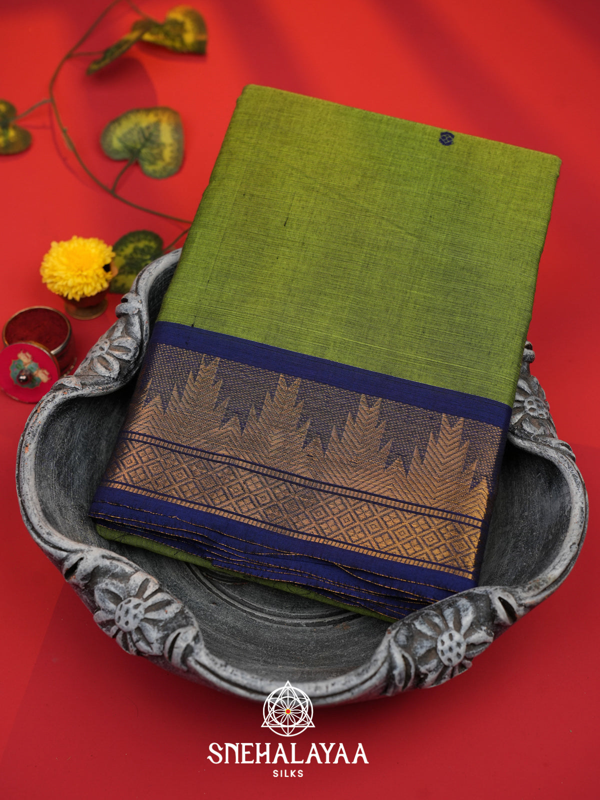 Olive Green Kanchi Cotton Saree