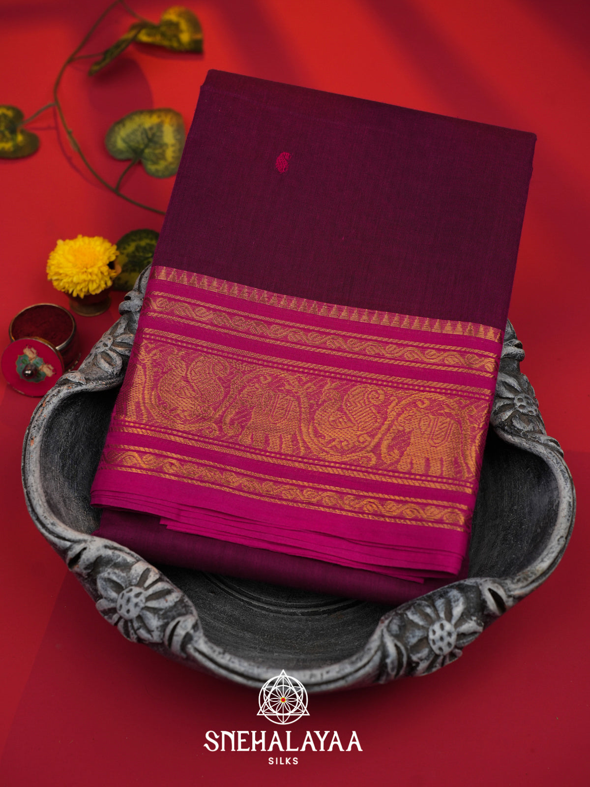Maroon Kanchi Cotton Saree