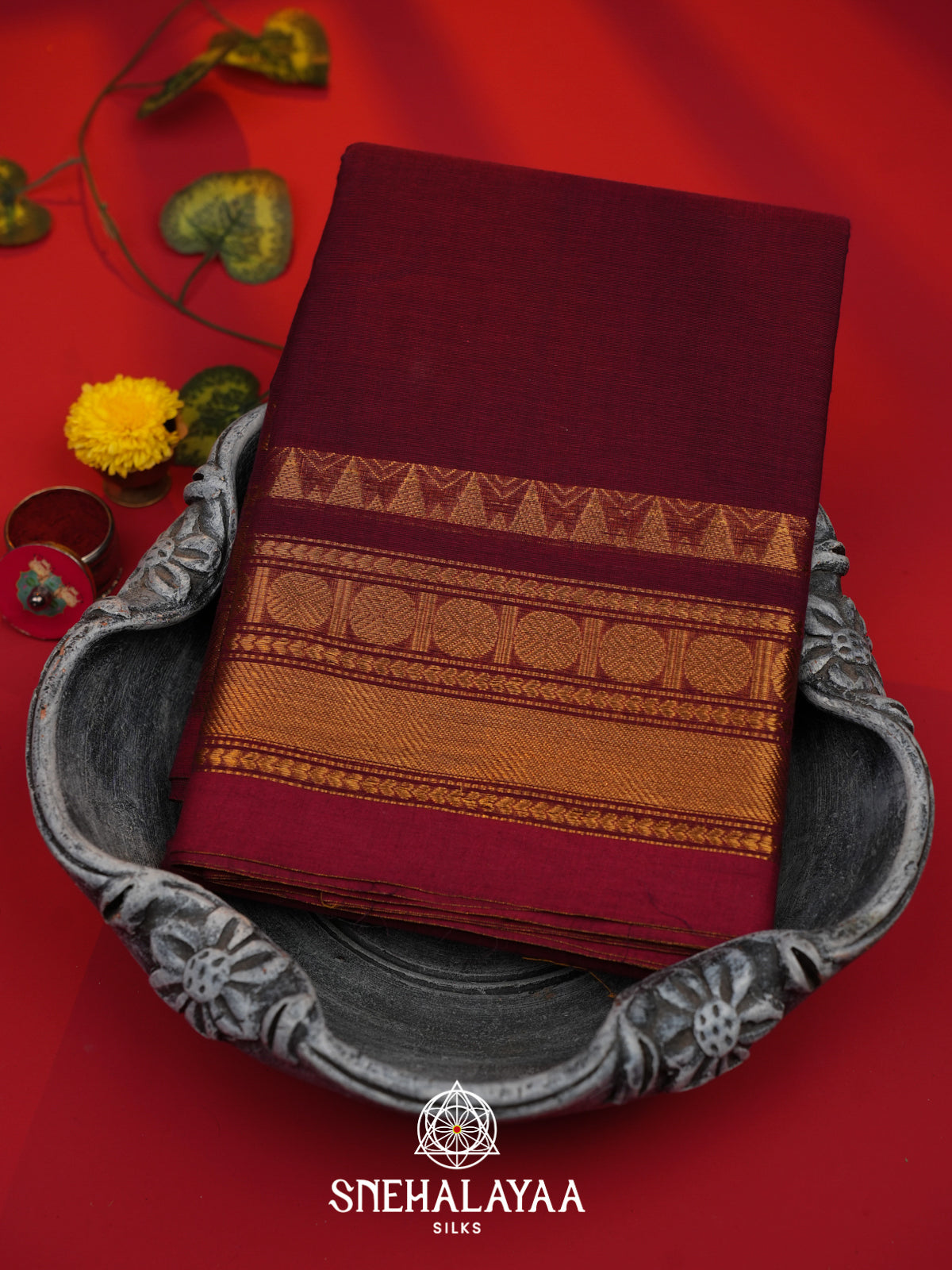 Maroon Kanchi Cotton Saree
