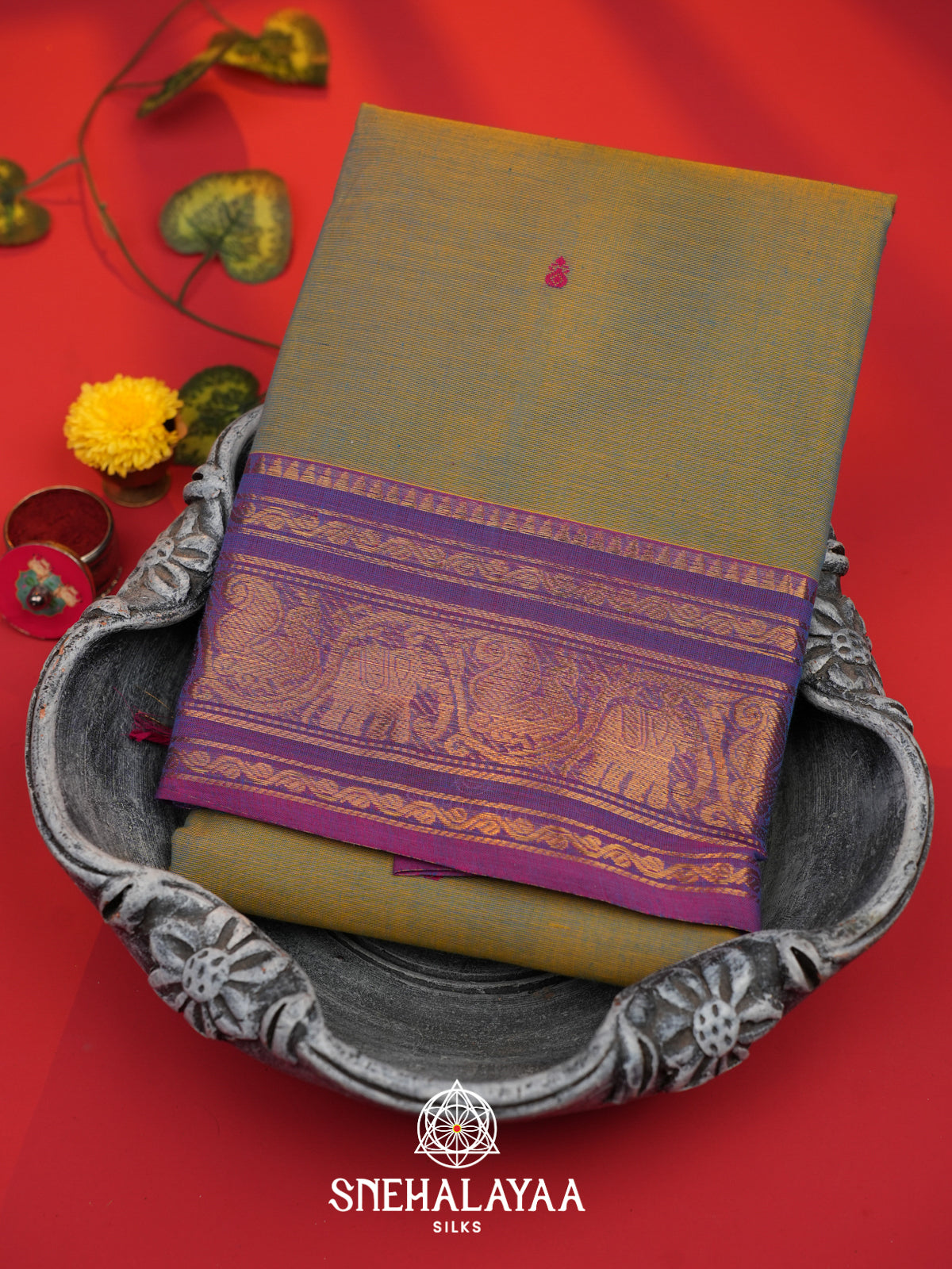 Olive Green Kanchi Cotton Saree