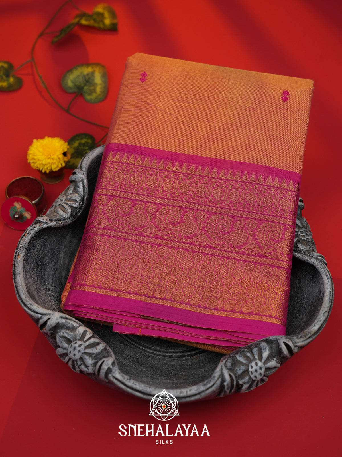 Peach Kanchi Cotton Saree