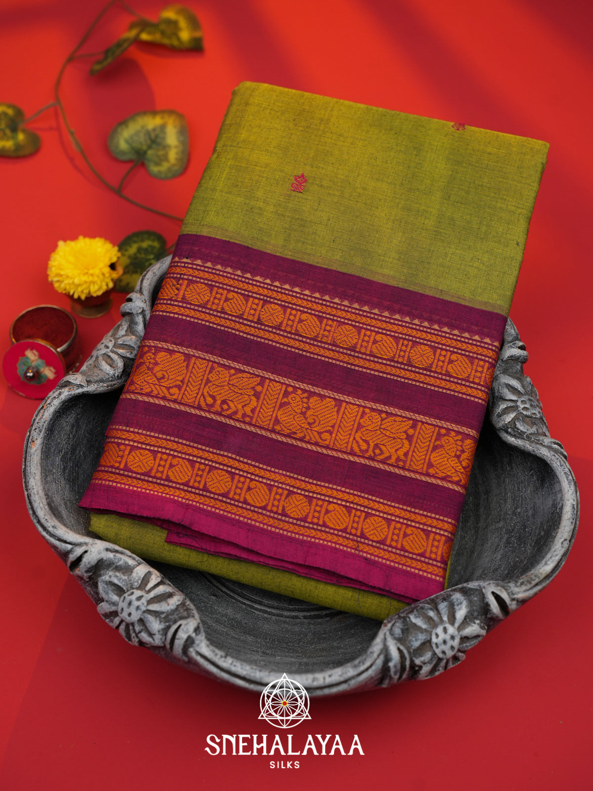 Olive Green Kanchi Cotton Saree