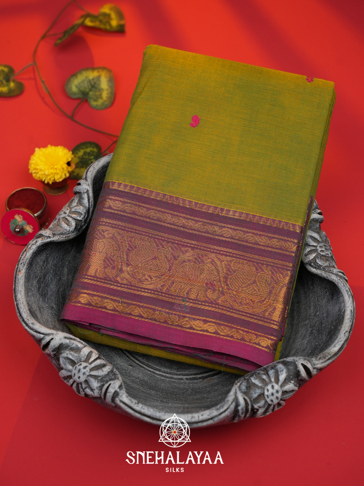 Mehendi Green Kanchi Cotton Saree