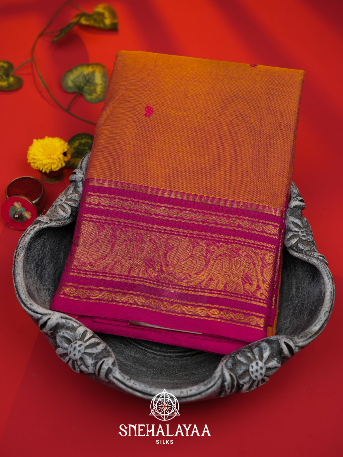 Copper Orange Kanchi Cotton Saree