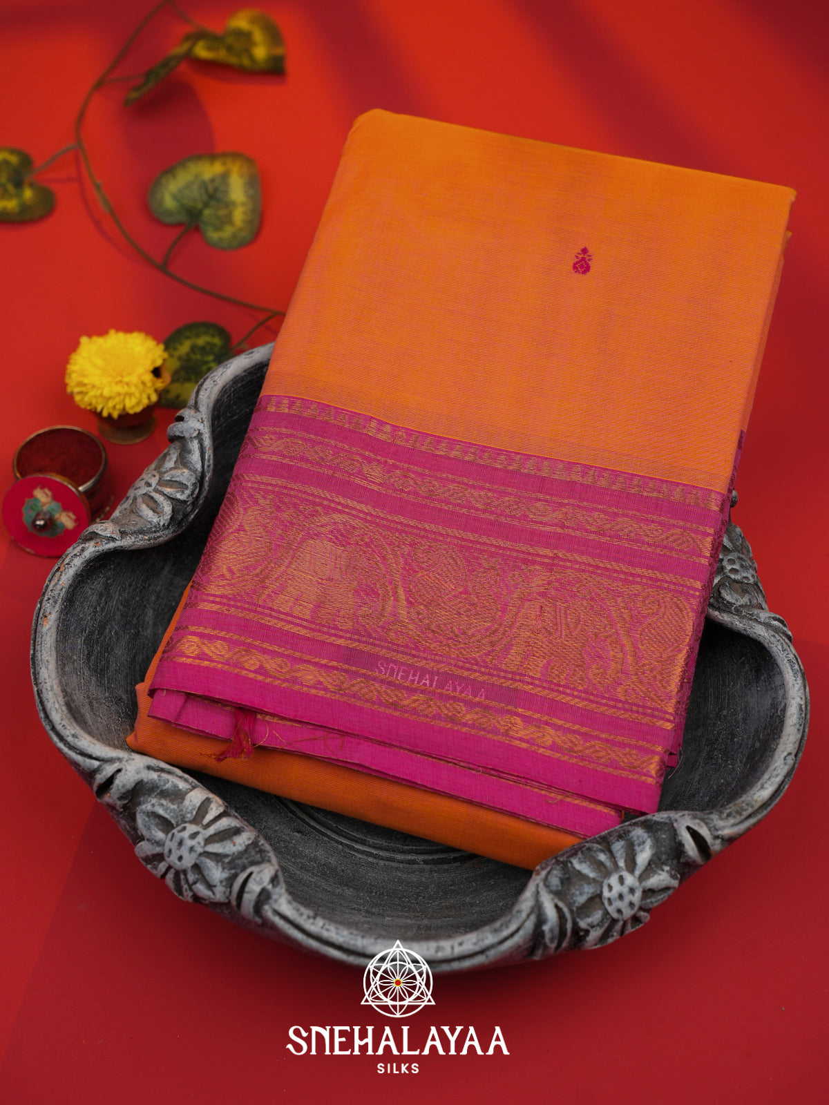 Copper Orange Kanchi Cotton Saree