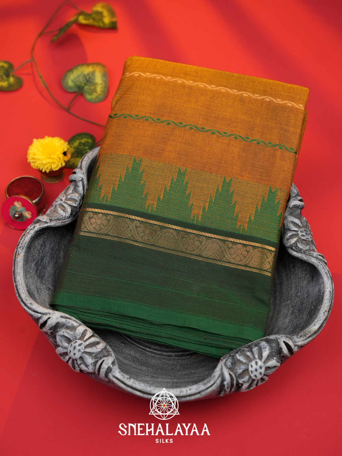 Mustard Yellow  Kanchi Cotton Saree