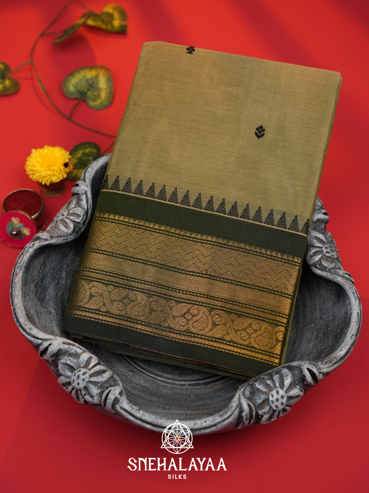 Olive Green Kanchi Cotton Saree