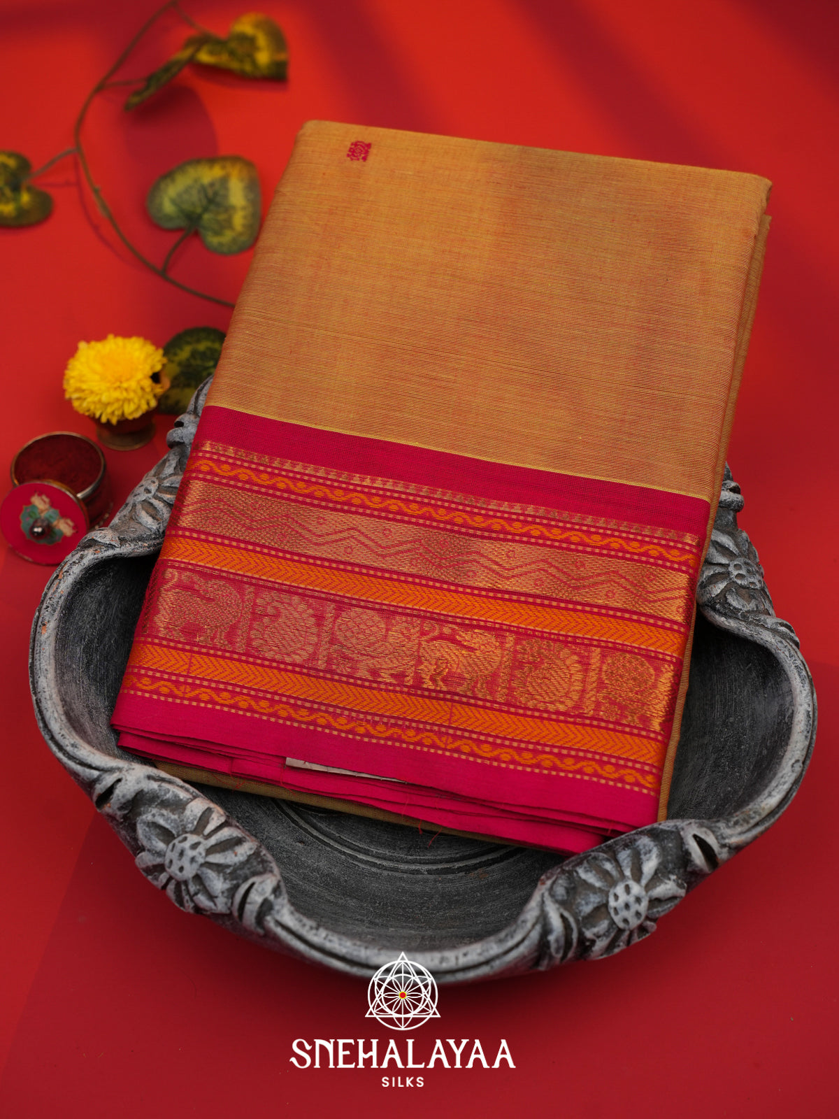 Peach Kanchi Cotton Saree