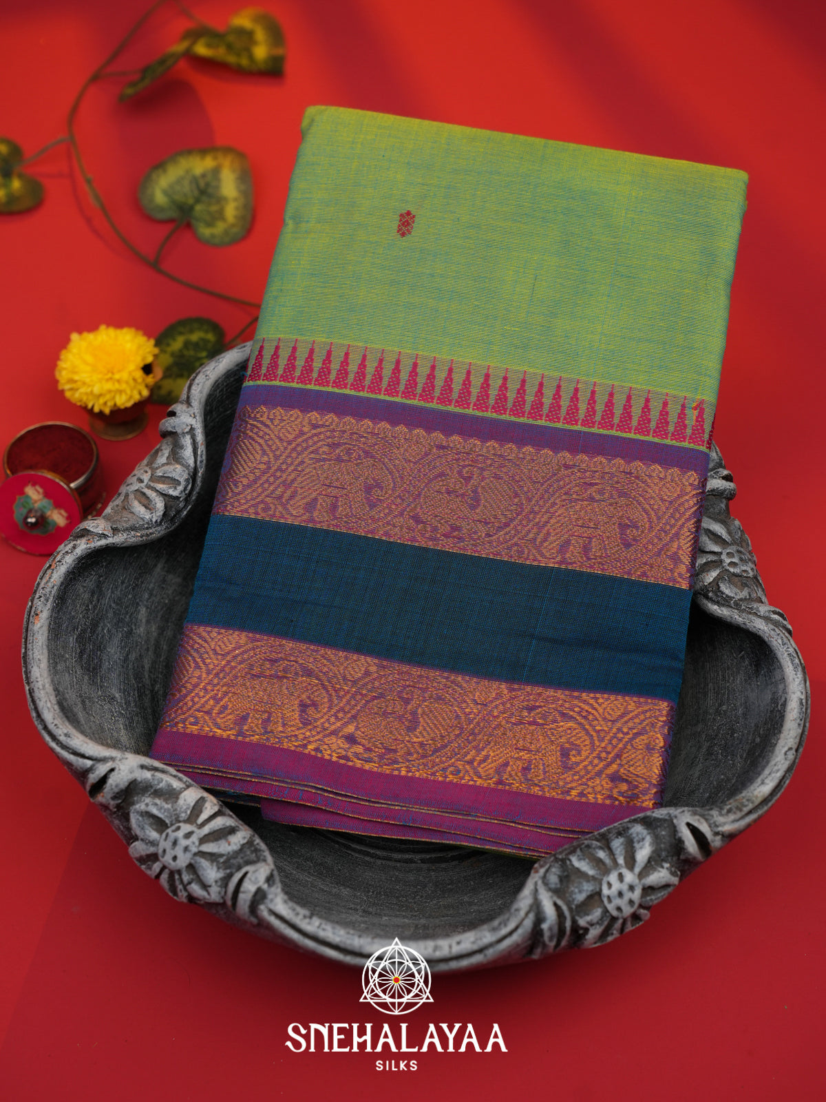 Pista Green Kanchi Cotton Saree