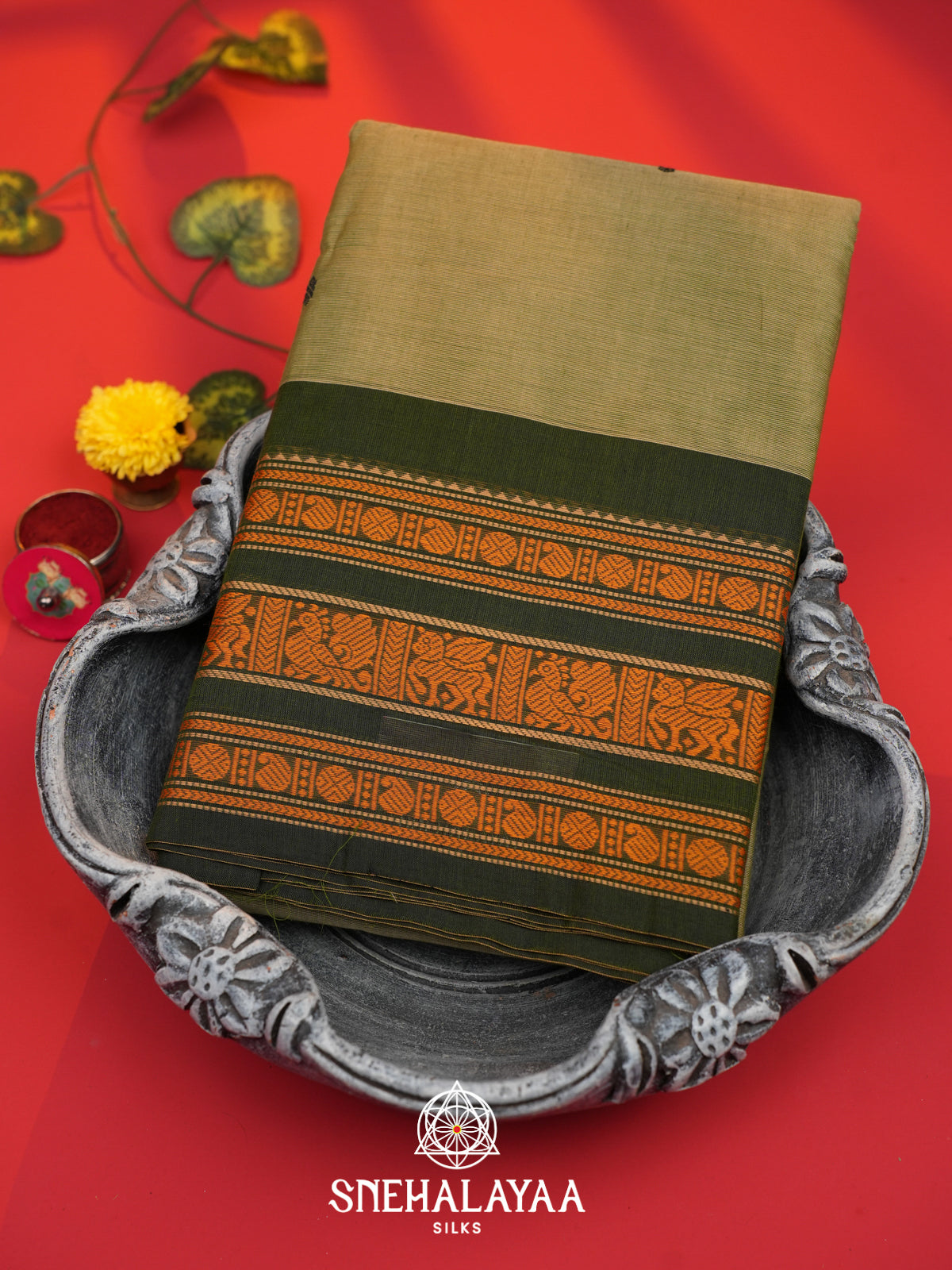 Olive Green Kanchi Cotton Saree