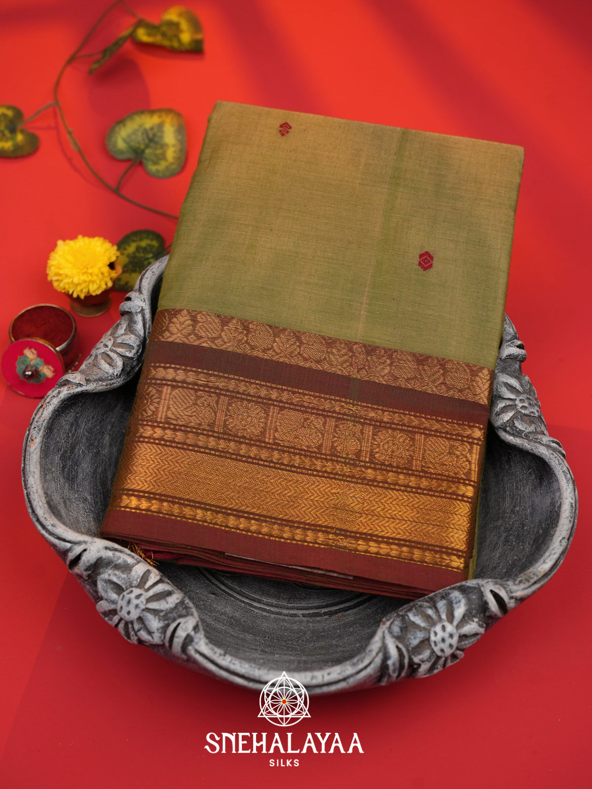 Mehendi Brown Kanchi Cotton Saree