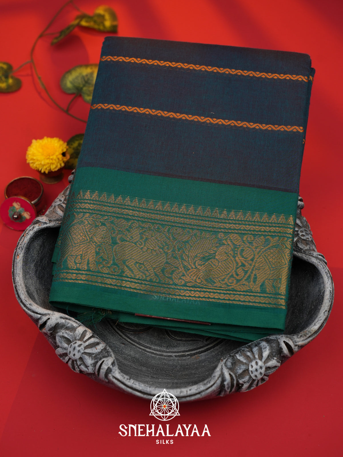 Peacock Blue Kanchi Cotton Saree