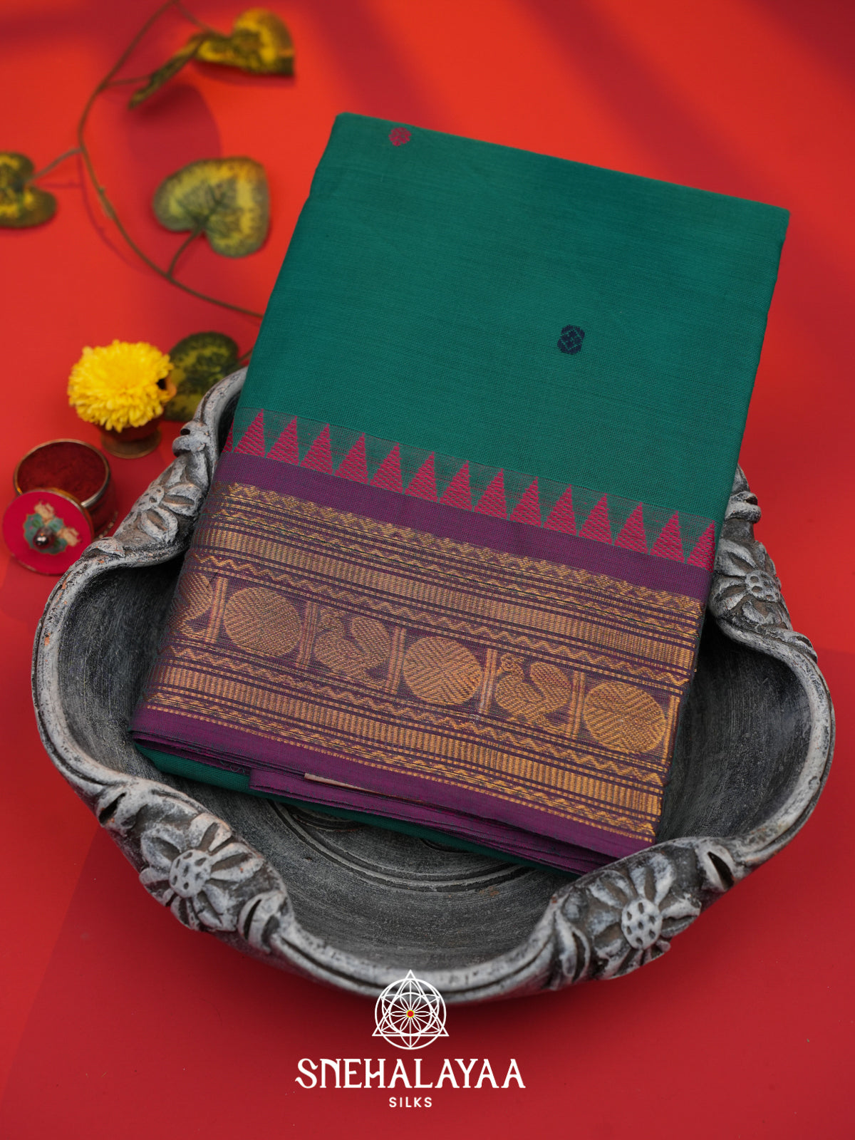 Peacock Green Kanchi Cotton Saree